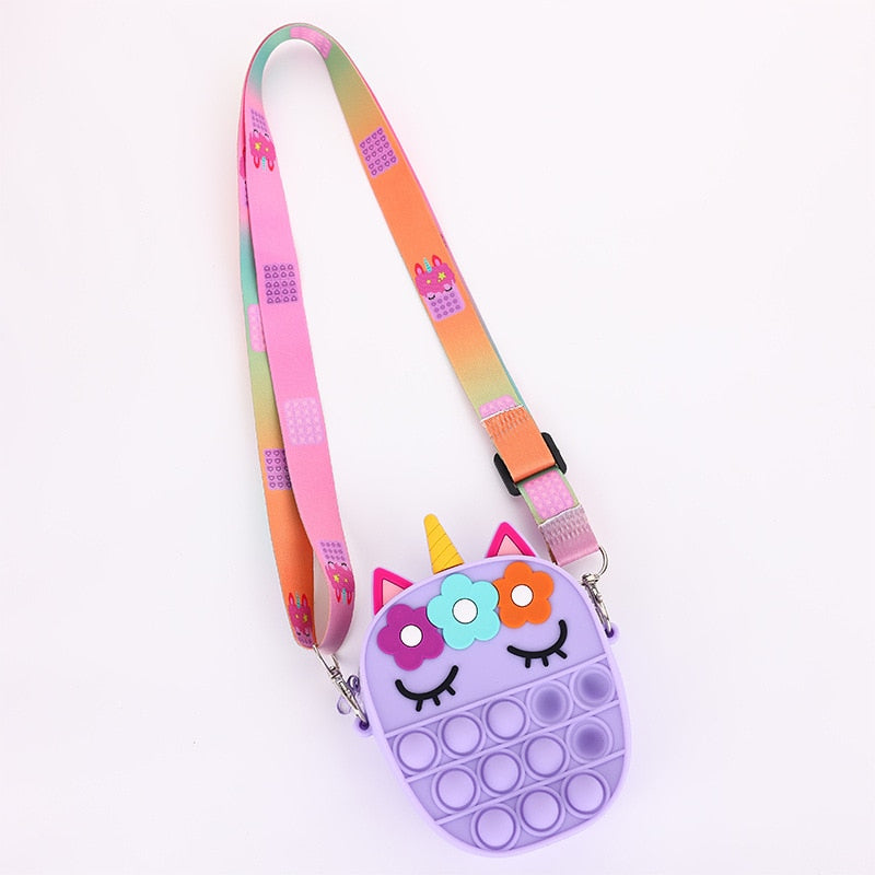 New Unicorn Simple Dimple Messenger Bag Fidgets Toys Push Bubble Antistress Children Toy POP Keychain Wallet for Children Toys.
