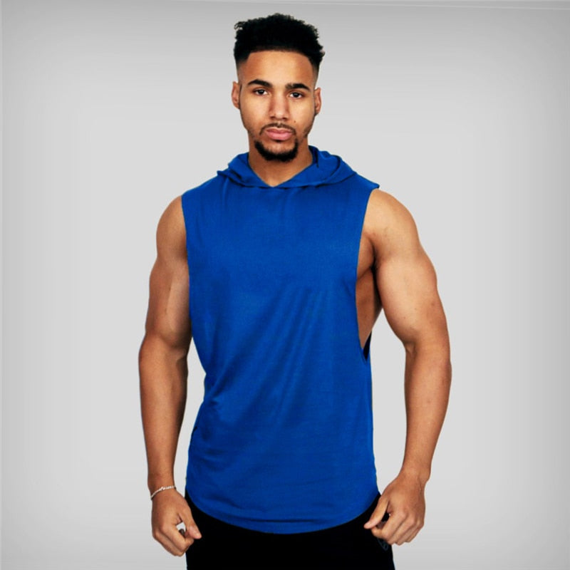 Plain Bodybuilding Stringer Tank Tops Men Workout Hooded Shirt Fitness Tank Top Men Gym Clothing Cotton Vest Hoodies