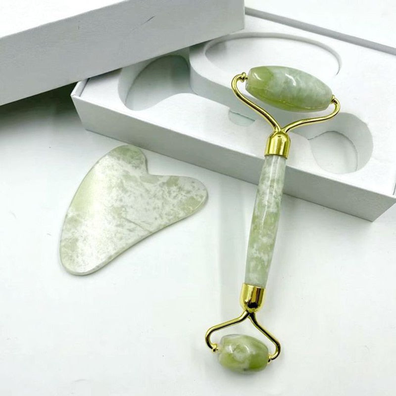 Natural Jade Roller and Gua Sha Set with Box Massager for Face Massage Roller Facial Lift Beauty Skin Care Tools Face Massagers