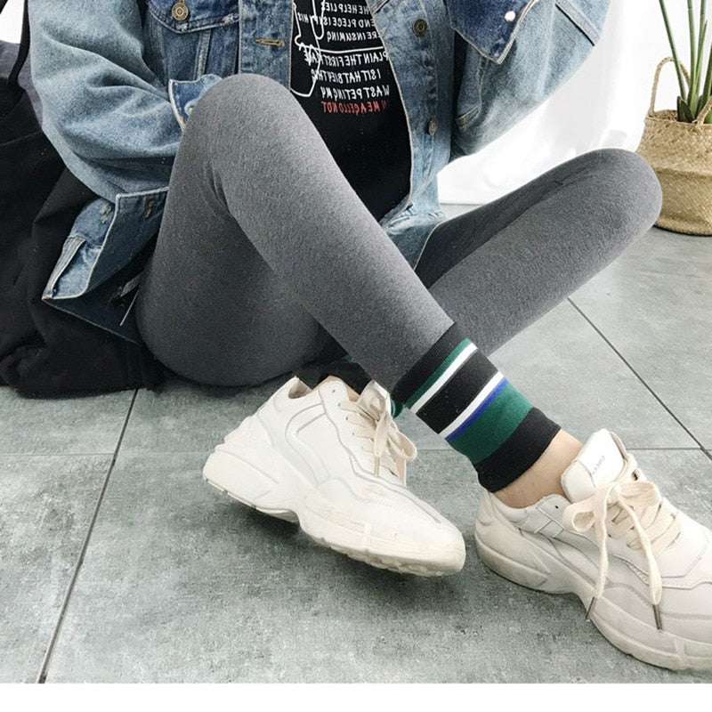 Autumn Harajuku Stripes Stitching Stretch Leggings fitness Feminina Winter Elasticity Fitness Legging Stretchy Trousers