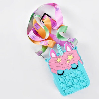 New Cute Unicorn Pop Dimple Messenger Bag Fidget Toy Push Anti Stress Children Toy Popites Keychain Wallet Girl Crossbody Pack.