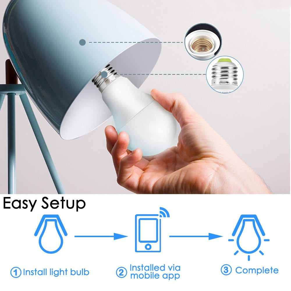 15W Smart WiFi Light Bulb E27 B22 Dimmable LED Lamp APP Smart Wake up Night Light Compatible with Amazon Alexa Google Home.