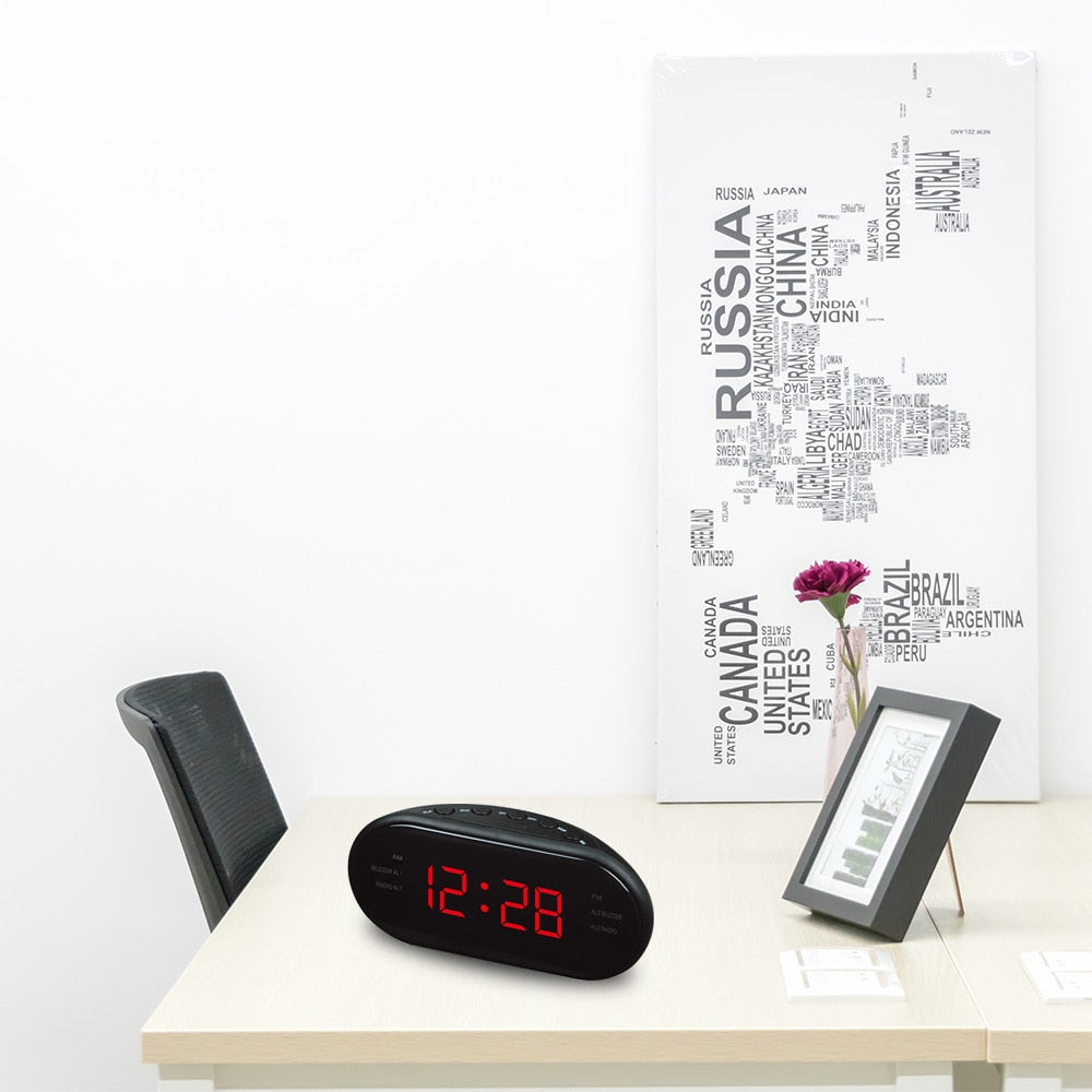 2020 New AC 220v/ 50hz AM/FM LED Clock Electronic Desktop Alarm Clock Digital Table Radio Gift Home Office Supplies EU Plug.