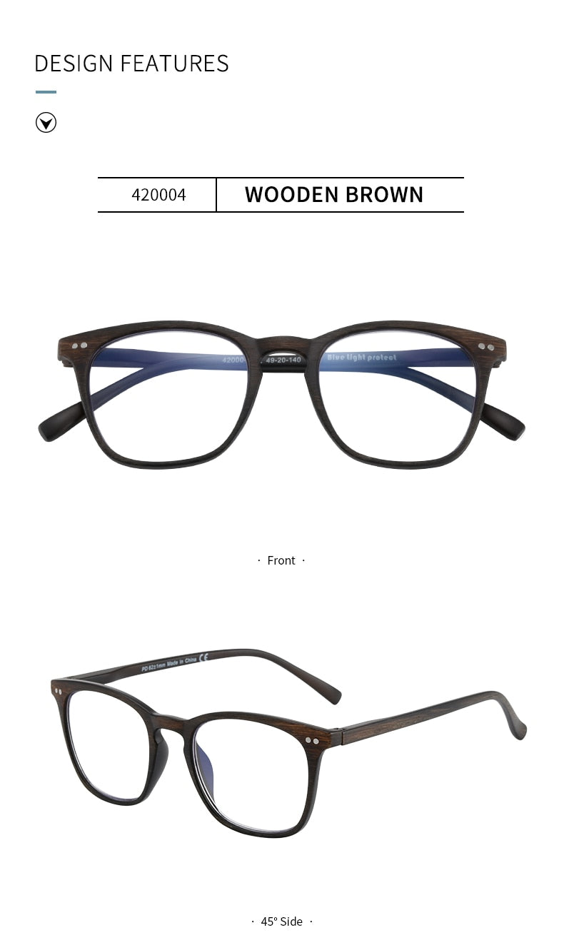 ZENOTTIC Anti Blue Light Reading Glasses Frames Men Wooden Design Square Optical Reader Computer Eyeglasses Hyperopia Eyewear