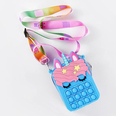 New Cute Unicorn Pop Dimple Messenger Bag Fidget Toy Push Anti Stress Children Toy Popites Keychain Wallet Girl Crossbody Pack.