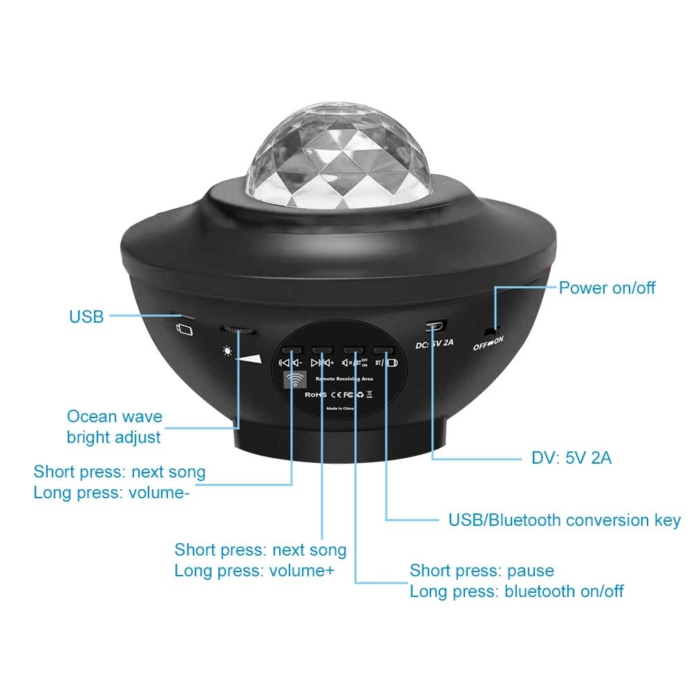 LED Galaxy Projector Night Light Star Starry Night Lamp Ocean Wave Projector With Music Bluetooth Speaker Remote Control Lamp