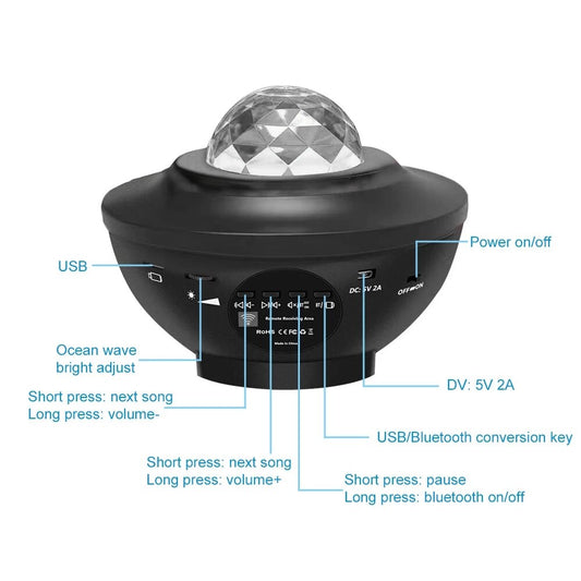 LED Galaxy Projector Night Light Star Starry Night Lamp Ocean Wave Projector With Music Bluetooth Speaker Remote Control Lamp