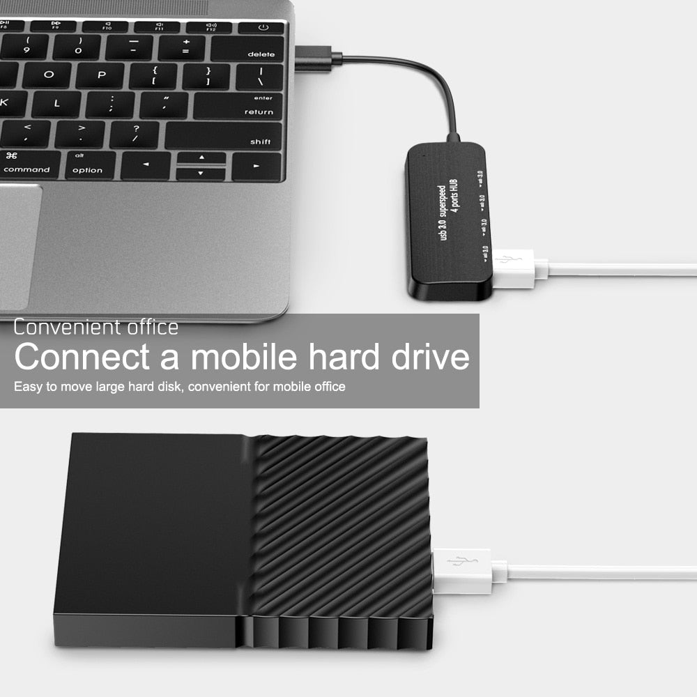 Ultra-thin 4-port USB 3.0 HUB High Speed Indicator Light USB Hub For Multi-device Computer Laptop Desktop PC Adapter USB 3.0 HUB