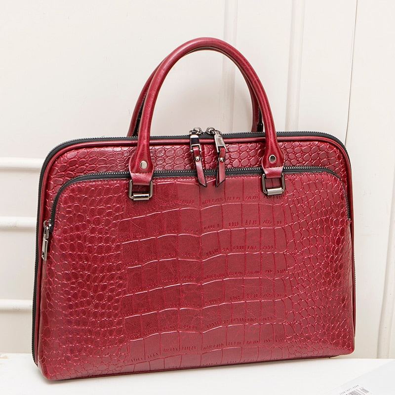Fashion Women's Leather Briefcase For 13.3" 14.1 Inch Laptop Handbag 2022 Girls Shoulder Bags Woman Work Office Leather Handbags.