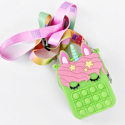 New Cute Unicorn Pop Dimple Messenger Bag Fidget Toy Push Anti Stress Children Toy Popites Keychain Wallet Girl Crossbody Pack.