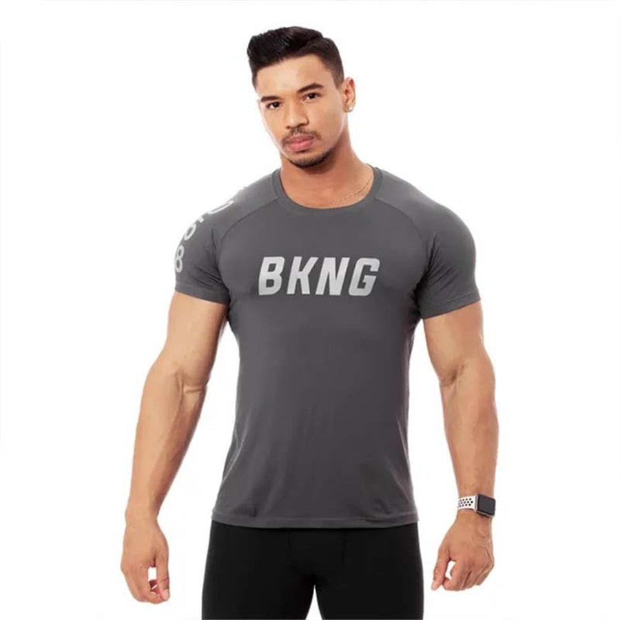 New Mens Gyms Fitness Bodybuilding Sporting T-shirt Muscle Man Casual Printed T shirts Male Workout Breathable elastic Tees Tops