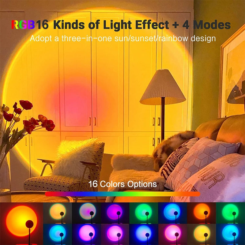 16 Colors Sunset Lamp Led Projector Night Light Living Room BarCafe Shop Background Wall Decoration Lighting For Photographic.