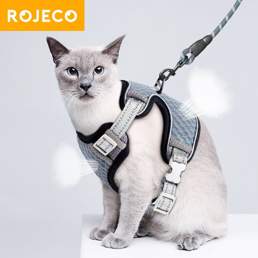 ROJECO Reflective Cat Harness Adjustable Harness For Cats Breathable Cat Vest Harness and Leash Set Pet Cat Lead Leash Harnesses