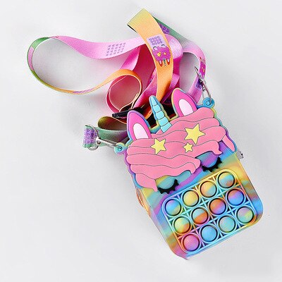 New Cute Unicorn Pop Dimple Messenger Bag Fidget Toy Push Anti Stress Children Toy Popites Keychain Wallet Girl Crossbody Pack.