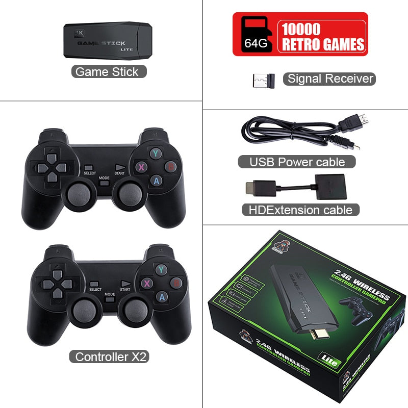 DATA FROG 4K HD Video Game Console 2.4G Double Wireless Controller For PS1/FC/GBA Retro TV Dendy Game Console 10000 Games Stick.