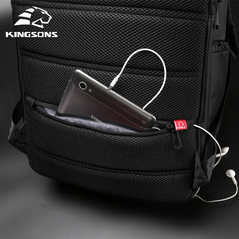Kingsons 15"17" Laptop Backpack External USB Charge Computer Backpacks Anti-theft Waterproof Bags for Men Women.