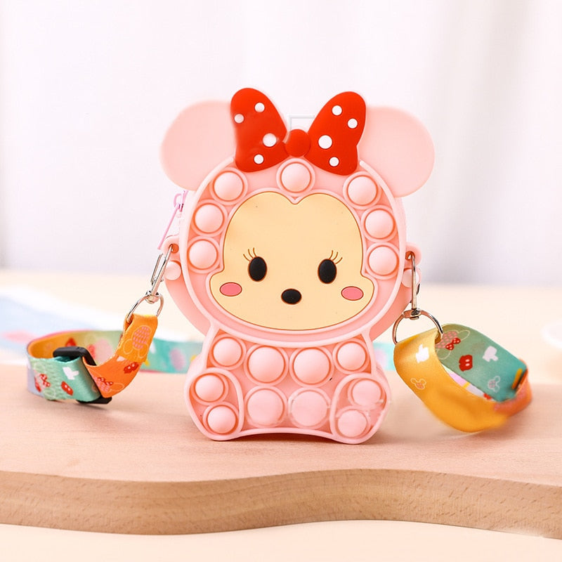 Disney Minnie Mouse Cute Kawaii Wallet Fidget Toy Push Bubble Antistress Anime Coin Purse Kid Girl Bag Children Birthday Present.