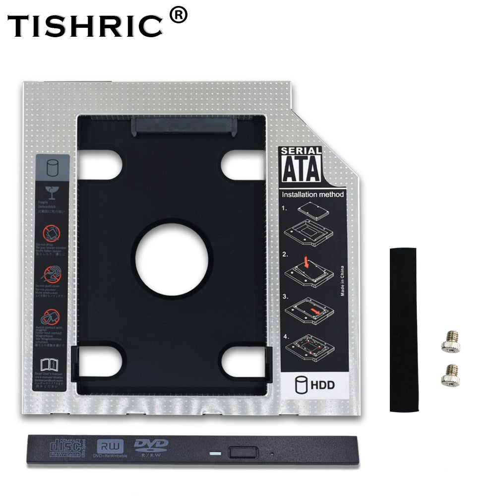 TISHRIC 2nd HDD Caddy 12.7mm/9.5mm Optibay SATA 3.0 2.5 SSD Hard Disk Drive HDD Case/Box/Enclosure For Laptop CD-ROM Adapter.