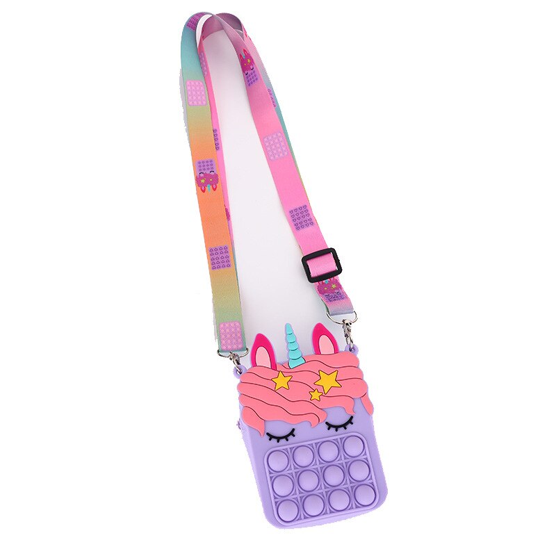 New Cute Unicorn Pop Dimple Messenger Bag Fidget Toy Push Anti Stress Children Toy Popites Keychain Wallet Girl Crossbody Pack.
