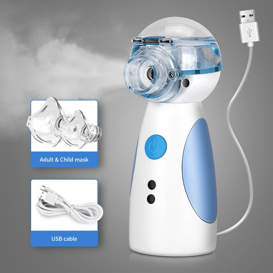 OLIECO Portable Compresser Nebulizer Inhaler Medication Kit Mini Handheld Home Child Kids Steaming Device Recharge Silent Light.