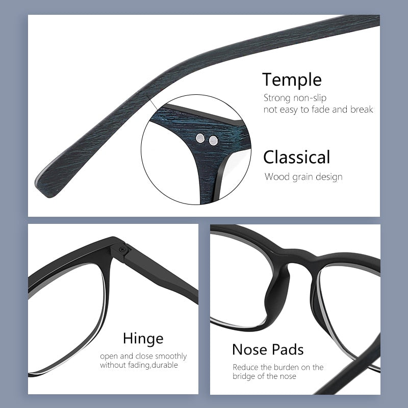ZENOTTIC Anti Blue Light Reading Glasses Frames Men Wooden Design Square Optical Reader Computer Eyeglasses Hyperopia Eyewear