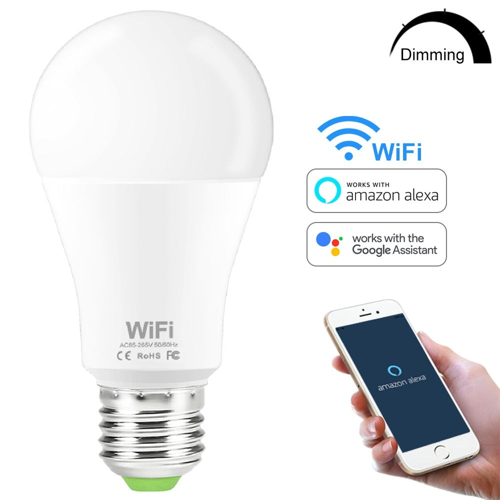15W Smart WiFi Light Bulb E27 B22 Dimmable LED Lamp APP Smart Wake up Night Light Compatible with Amazon Alexa Google Home.