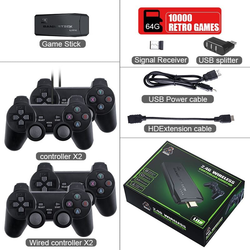 DATA FROG 4K HD Video Game Console 2.4G Double Wireless Controller For PS1/FC/GBA Retro TV Dendy Game Console 10000 Games Stick.