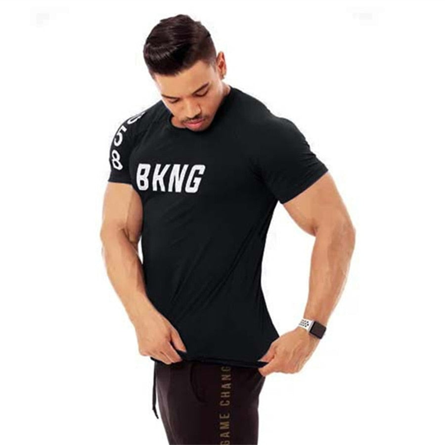 New Mens Gyms Fitness Bodybuilding Sporting T-shirt Muscle Man Casual Printed T shirts Male Workout Breathable elastic Tees Tops