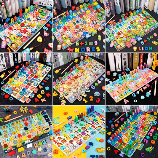 Montessori Wooden Educational Toys Fruit Digital Animal Traffic Figure Matching Puzzle Preschool Busy Board Educational Kids Toy