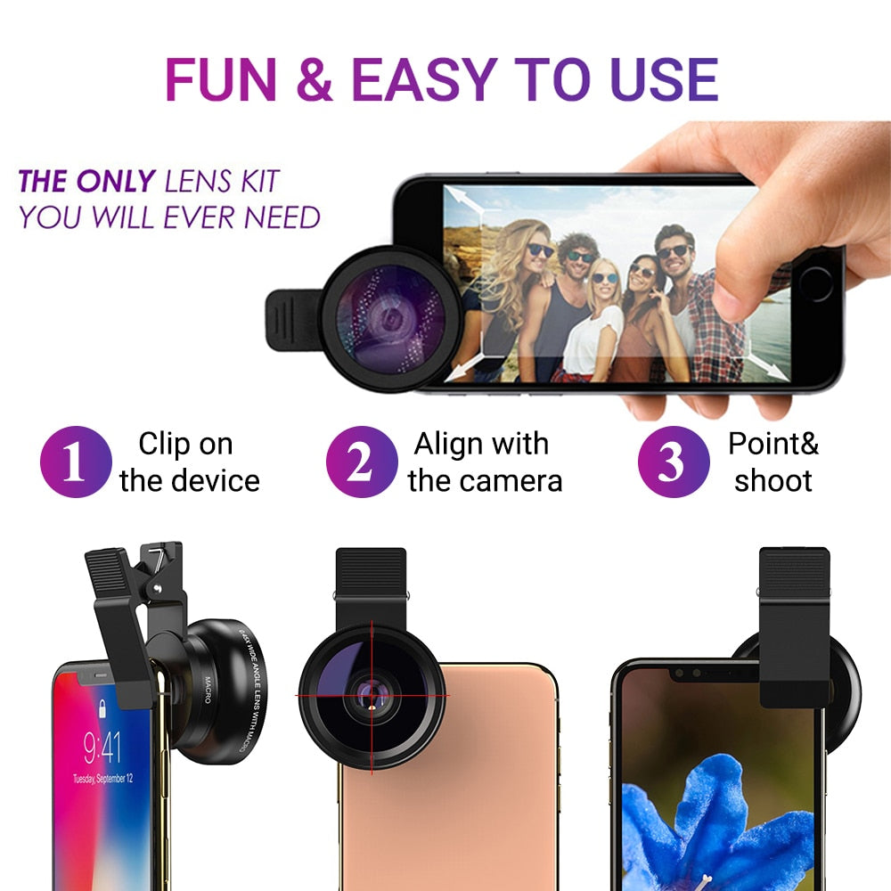 APEXEL Phone Lens kit 0.45x Super Wide Angle & 12.5x Macro Micro Lens HD Camera Lentes for iPhone 6S 7 Xiaomi more cellphones.