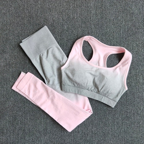 Ombre Yoga Set Sports Bra and Leggings Women Gym Set Clothes Seamless Workout Fitness Sportswear Fitness Sports Suit Sportswear