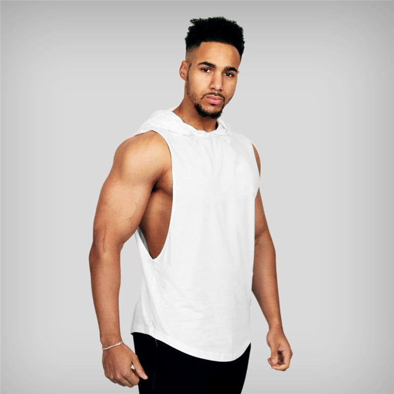 Plain Bodybuilding Stringer Tank Tops Men Workout Hooded Shirt Fitness Tank Top Men Gym Clothing Cotton Vest Hoodies
