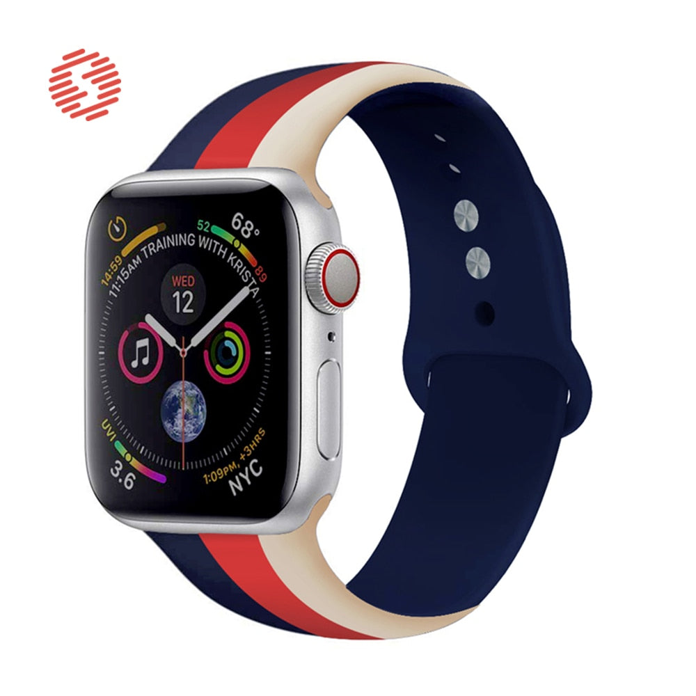 ShengOne Stripe Soft Silicone Sport Band for Apple Watch Series 5 4 40MM 44MM Striated Rubber Strap Replacement 3 2 1 38MM 42MM