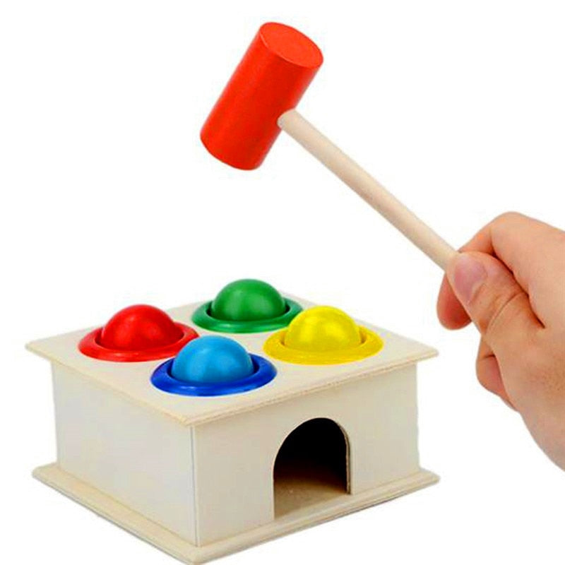 1Set Wooden Hammering Ball Hammer Box Children Fun Playing Hamster Game Toy Early Learning Educational Toys.