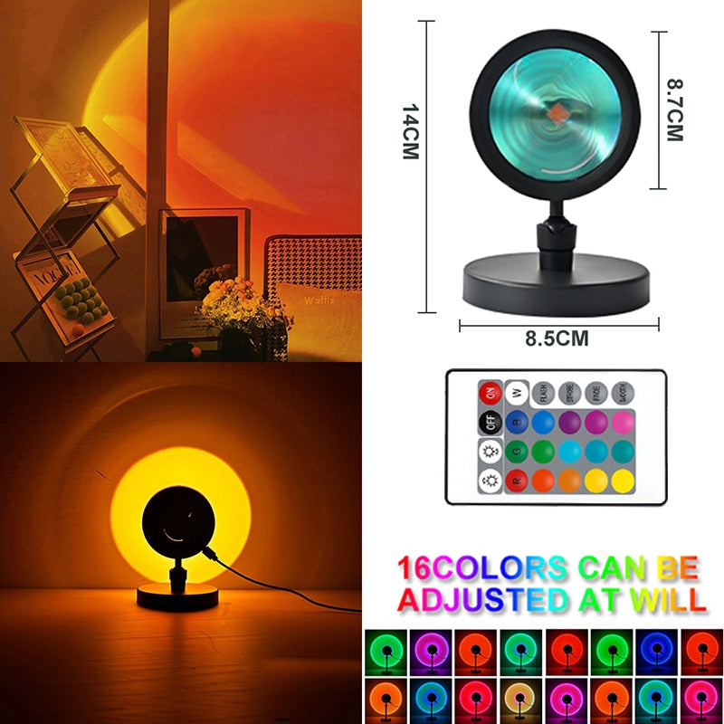 Night Lights Sunset Rainbow Projector Usb Bedside Table Lamp Valentines Day Gift Lamps Bedroom Bar Coffee LED Atmosphere Light.