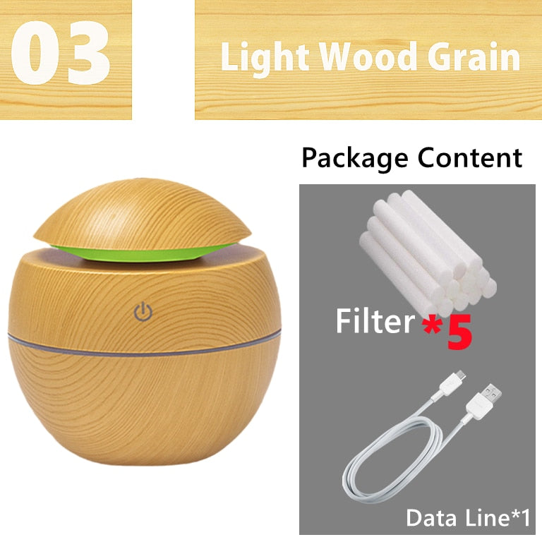 Mini Air Humidifier Ultrasonic USB Aroma Diffuser Wood Grain LED Night Light Electric Essential Oil Diffuser Aromatherapy Home.