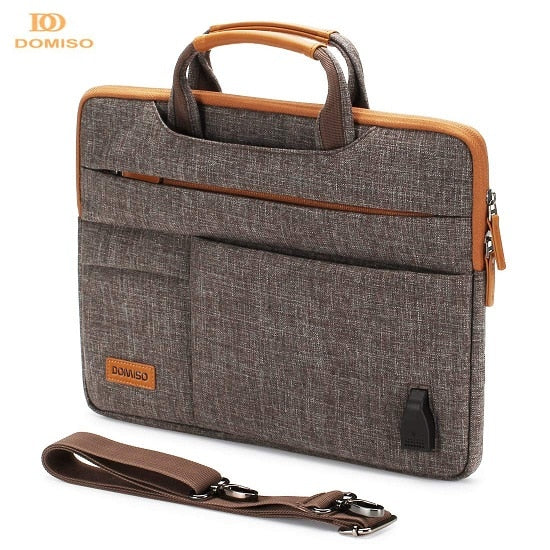DOMISO10 13 14 15.6 17.3 Inch Multi-Functional Laptop Sleeve Business Briefcase Messenger Bag with USB Charging Port Brown Grey