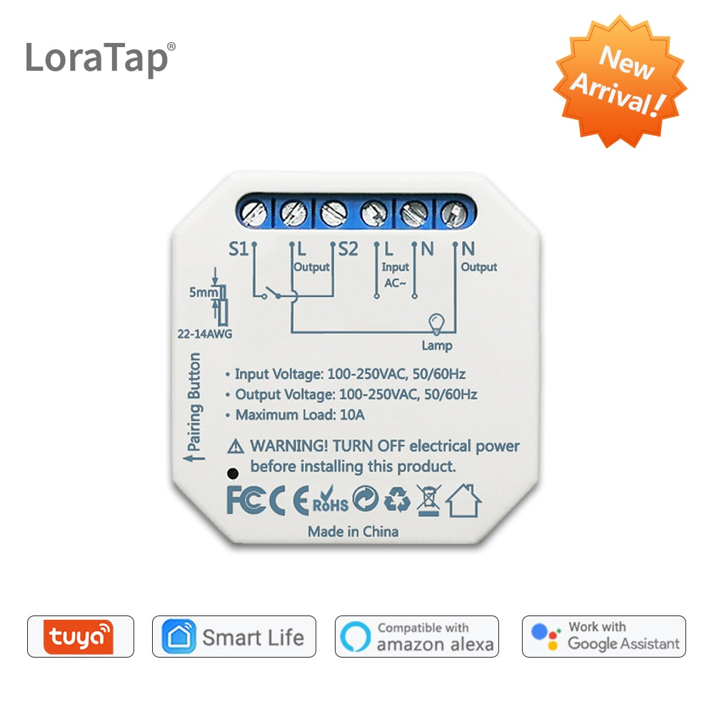 LoraTap Tuya Smart Life Wifi Switch Relay Breaker Module Automation Lighting Google Home Alexa Echo Remote Control App Timer 10A.
