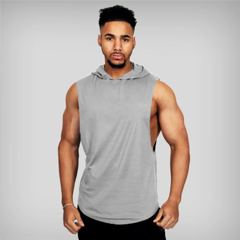 Plain Bodybuilding Stringer Tank Tops Men Workout Hooded Shirt Fitness Tank Top Men Gym Clothing Cotton Vest Hoodies