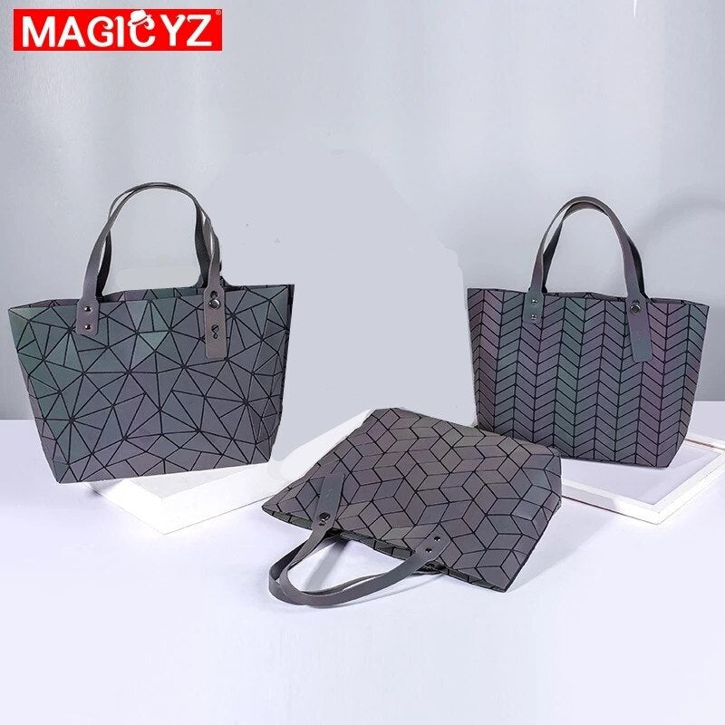 Women's large-capacity holographic laser handbag irregular geometric luminous girl shoulder bag laptop office big bag