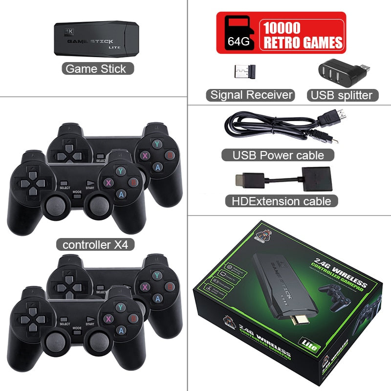DATA FROG 4K HD Video Game Console 2.4G Double Wireless Controller For PS1/FC/GBA Retro TV Dendy Game Console 10000 Games Stick.
