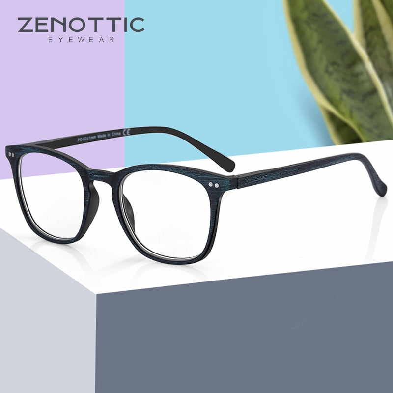 ZENOTTIC Anti Blue Light Reading Glasses Frames Men Wooden Design Square Optical Reader Computer Eyeglasses Hyperopia Eyewear