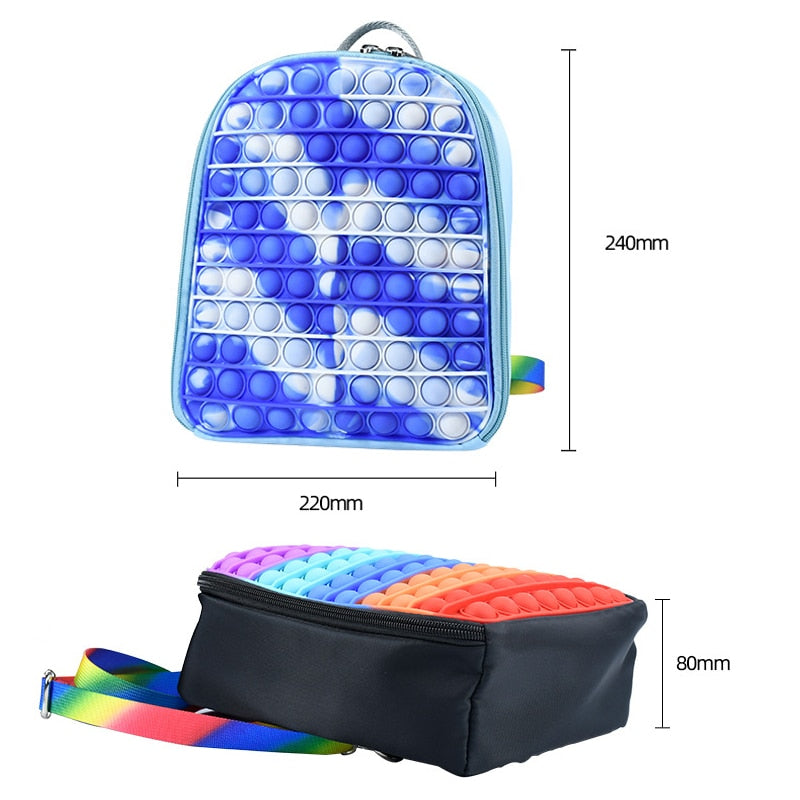 New Backpack Pop Silicone Push Bubble Backpack Student Bag Sensory Anti-stress Pops Boy Girl Backpack Children Relax Fidget Toys.