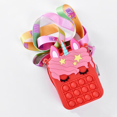 New Cute Unicorn Pop Dimple Messenger Bag Fidget Toy Push Anti Stress Children Toy Popites Keychain Wallet Girl Crossbody Pack.