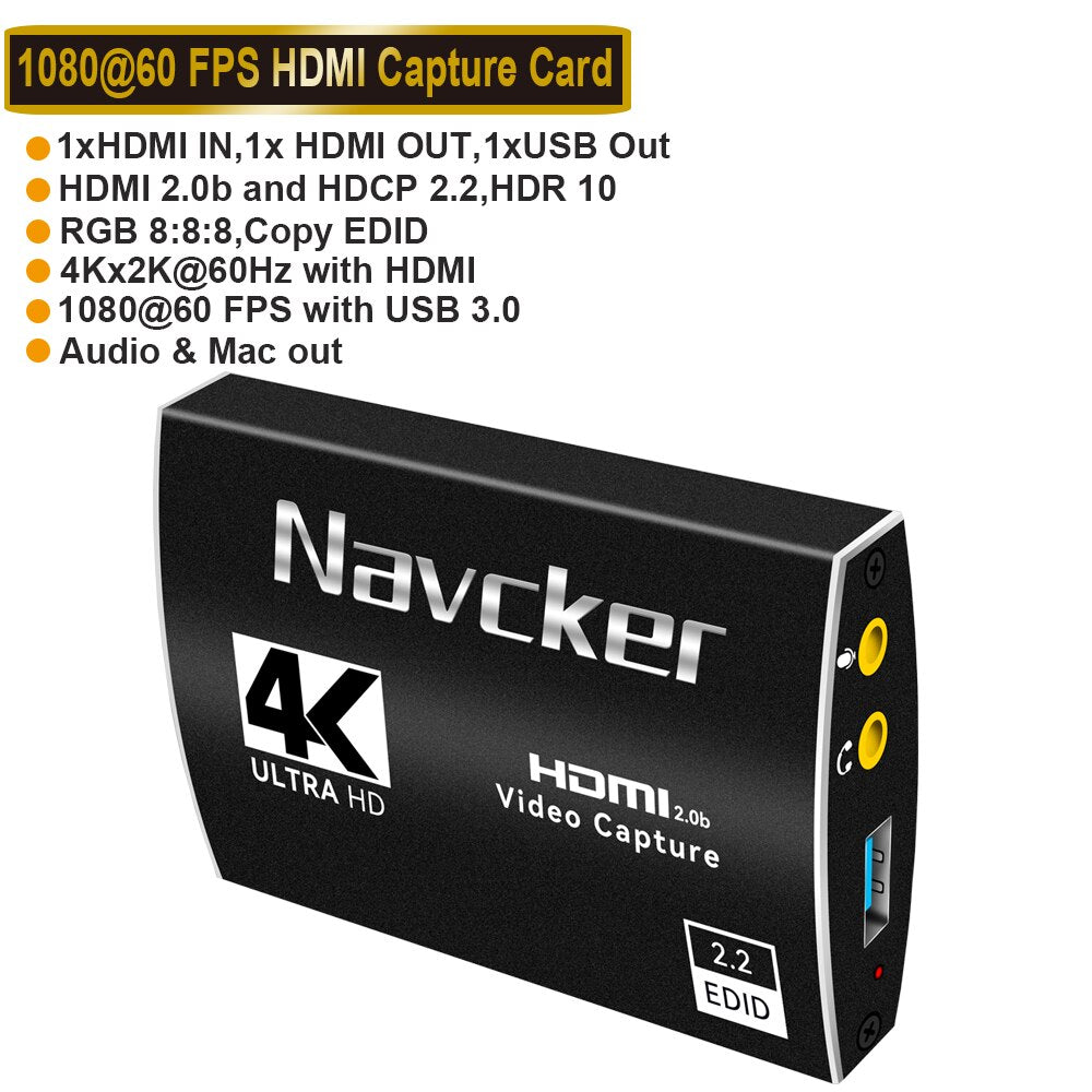 Video Card Capture HDMI Video Capture Card Device PC PS4 Game Live Streaming 4K 1080P HD VHS Board USB 3.0 Grabber Recorder Box.