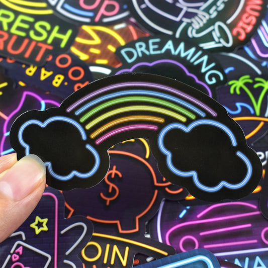 50 PCS Neon Light Sticker Gifts Toys for Children Anime Animal Cute Decals Stickers to Laptop Phone Suitcase Guitar Fridge Car.