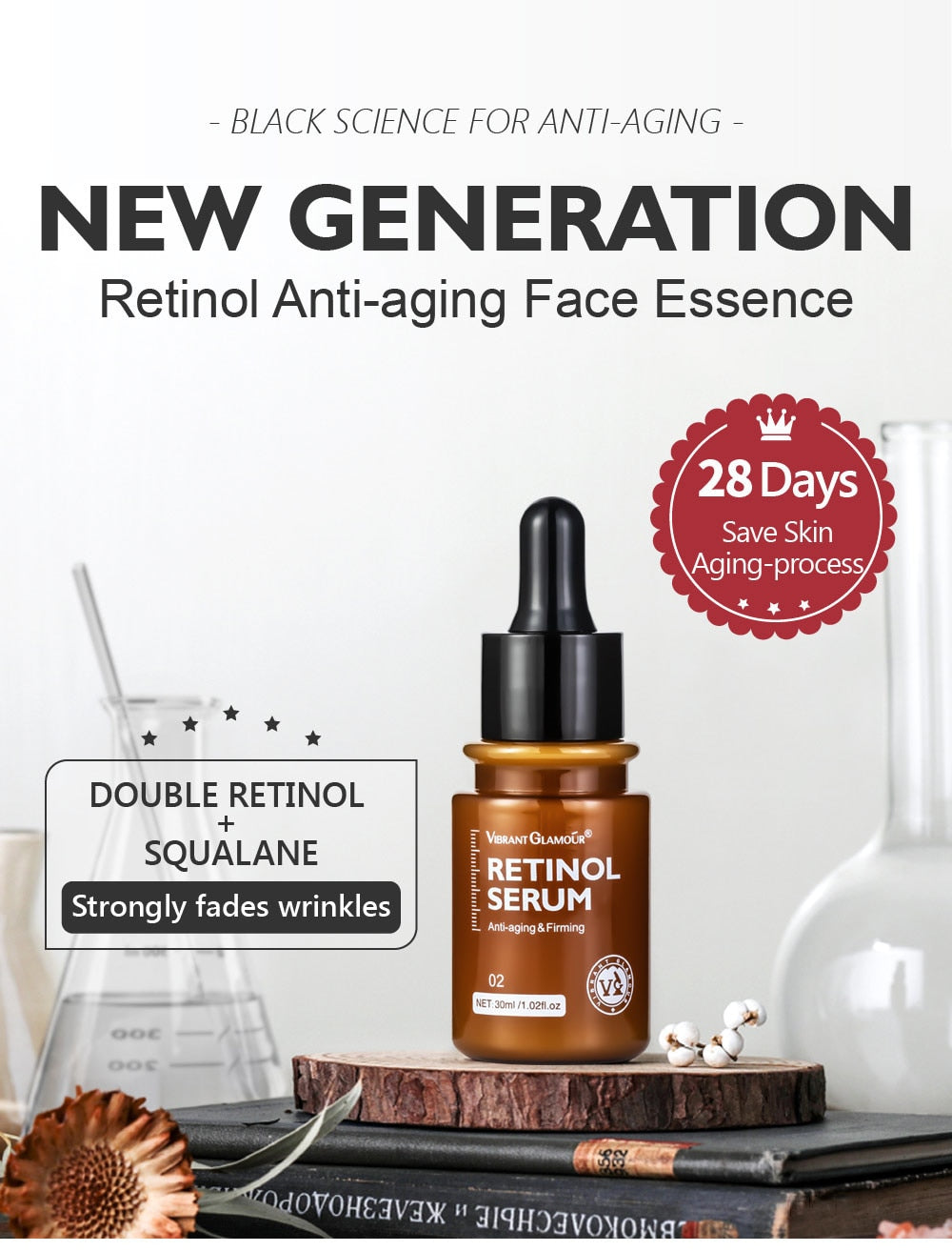 VIBRANT GLAMOUR Retinol Face Cream Face Serum 2 PCS/Set Firming Lifting Anti-Aging Reduce Wrinkle Fine Lines Facial Skin Care