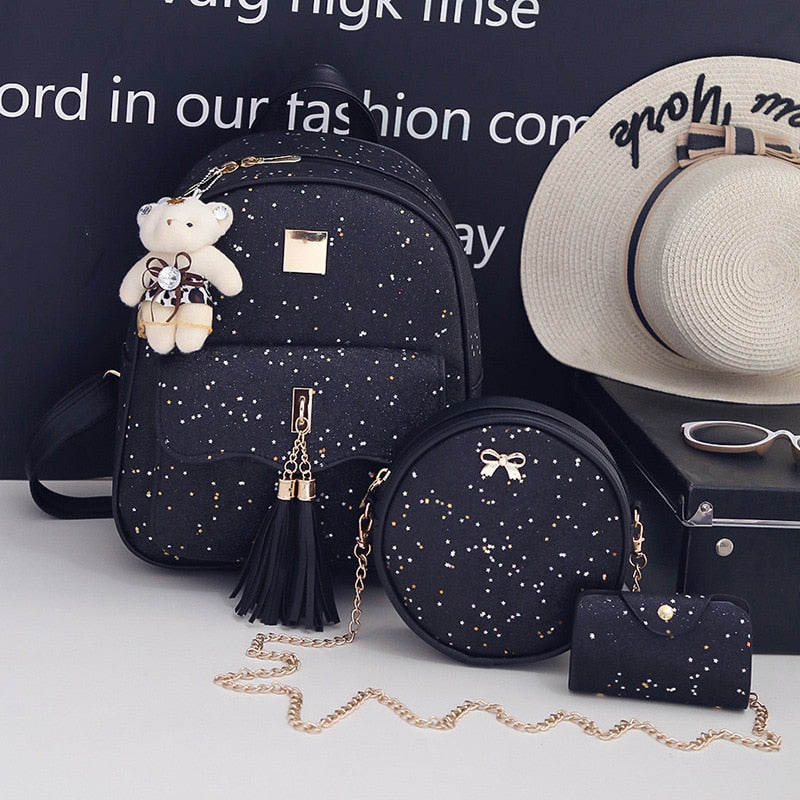 High Quality Women Pu Leather Backpacks Fashion 3 Pieces Set School Bags for Teenager Girls Casual Female Travel Laptop Backpack.