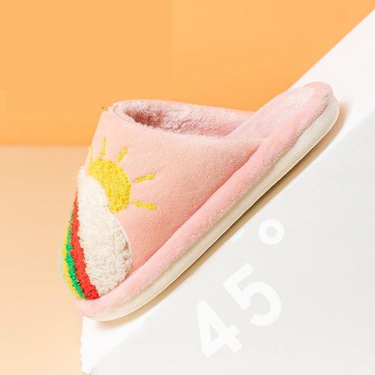 Winter Rainbow Kids Slippers For Grils Boys Indoor Shoes Baby Girl Fur Slides Cotton Flip Flop New Warm House Children Slippers