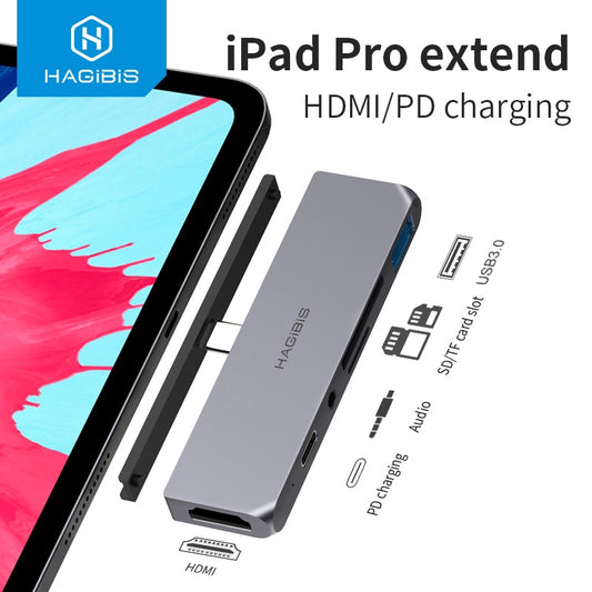 Hagibis USB C HUB TYPE-C to HDMI-compatible Adapter 3.5mm Audio PD Charging USB 3.0 Port Converter for iPad Pro Macbook Laptop